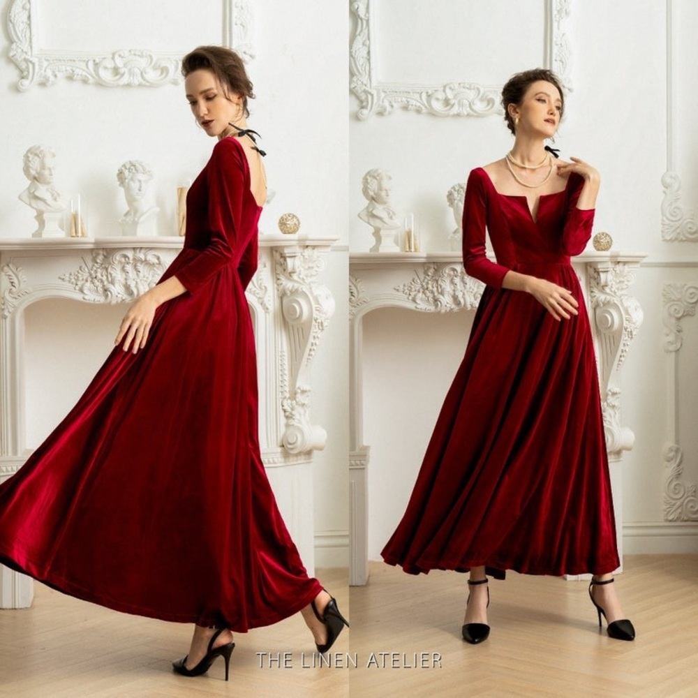 Handmade red velvet gown romantic fantasy